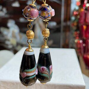 Artisan Handmade Wedding Cake Glass Beaded Pierced Earrings 3” NEW